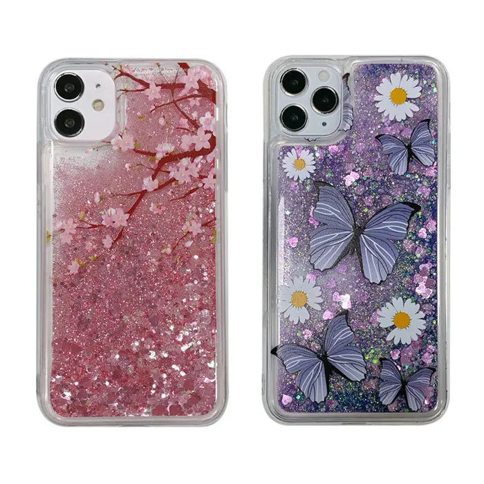 Kristall klare Sparkly Glitter Liquid Quicksand Telefon hülle für Frauen Mädchen Girly Butterfly Bling Schutzhülle für iPhone 13 12