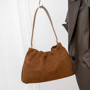Ruché coréen kaki café concepteur aisselles sac à bandoulière 2 sangles véritable mat daim vache cuir femmes sac à main 2025 Chamois fourre-tout - Product Image 2
