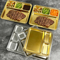 Assiette à 4 compartiments en acier inoxydable 304 coréen, plateau à collation, vaisselle, assiettes en acier inoxydable pour enfant