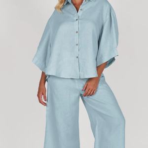 Conjunto de Lino Informal de Moda para Mujer, Traje de Lino y Algodón Sólido para Verano, Diseño de Una Pieza - Product Image 2