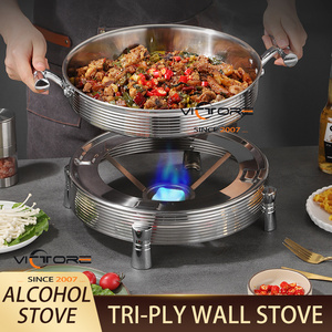 Estufa de alcohol de acero inoxidable, platos de frotamiento redondos con olla para uso en interiores y acampar al aire libre - Product Image 2