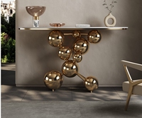 Table console créative haut de gamme en marbre, table d'appoint de luxe légère pour entrée d'hôtel, en acier inoxydable sphérique pour salon