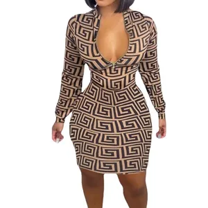 Vestuário> Roupas Femininas> Plus Size Roupas Femininas Outono Manga Comprida Zipper Bodycon Designer Xxxxl Plus Size Mulheres Vestidos