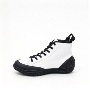 Baskets montantes en toile pour hommes, à lacets, bout rond, plateforme, semelle en caoutchouc, style streetwear, chaussures décontractées toutes saisons, en cuir véritable blanc - Product Image 3