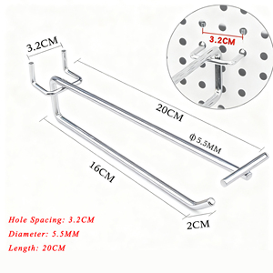 5.6mm Diameter 20cm Long Shelving <b>Hooks</b> Stainless Steel <b>Hanging</b> Board Pegs Wall Display Peg Board PegBoard <b>Hooks</b> - Product Image 1