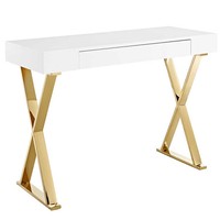 Table en bois massif moderne avec cadre en métal doré, 2 pièces, table moderne, haute, pour chambre à coucher, design classique, bureau, ferme européenne