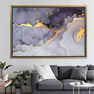 Printed <b>Canvas</b> Artwork: Elegant Purple and Gold Marble Design,GOLD <b>FRAMED</b> <b>CANVAS</b> - Product Image 3