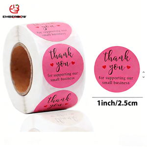 EBB Custom Floral Green Waterproof Round Thank You Stickers Glossy Sticker Roll Candle Gift Packaging Adhesive Sealing <b>Labels</b> - Product Image 1