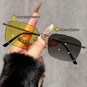 Lunettes anti-reflets à monture en métal doré changeant de couleur pour les conducteurs de nuit, <span class=keywords><strong>design</strong></span> carré vintage pour une utilisation de jour comme de nuit - Product Image 2