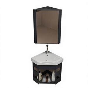 Custom Triangular Wall Mounted Bathroom Vanity Set Melamine Board <b>Corner</b> Cabinet Framed Mirror for <b>Small</b> Apartments - Product Image 4