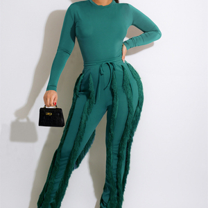 Conjunto de <span class=keywords><strong>ropa</strong></span> de dos piezas para <span class=keywords><strong>mujer</strong></span>, traje de manga larga y pantalones con borlas, moda <span class=keywords><strong>Otoño</strong></span> e <span class=keywords><strong>invierno</strong></span>, <span class=keywords><strong>2022</strong></span> - Product Image 1