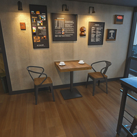 Ensemble Restaurant Commercial Rétro Américain Table et Chaises en Bois Massif pour Hôtel Café Simple Décontracté