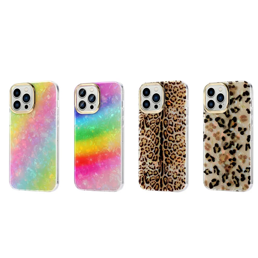 Shemax for Accesorios para Celulares iPhone,Super Cute Leopard Gel Skin TPU Case,Ultra Slim Shockproof Rubber Shell New Rainbow