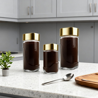 Pot à café en verre personnalisé de 100 g, pot de rangement carré transparent pour café avec couvercle en plastique doré pour café instantané, conteneur d'emballage alimentaire
