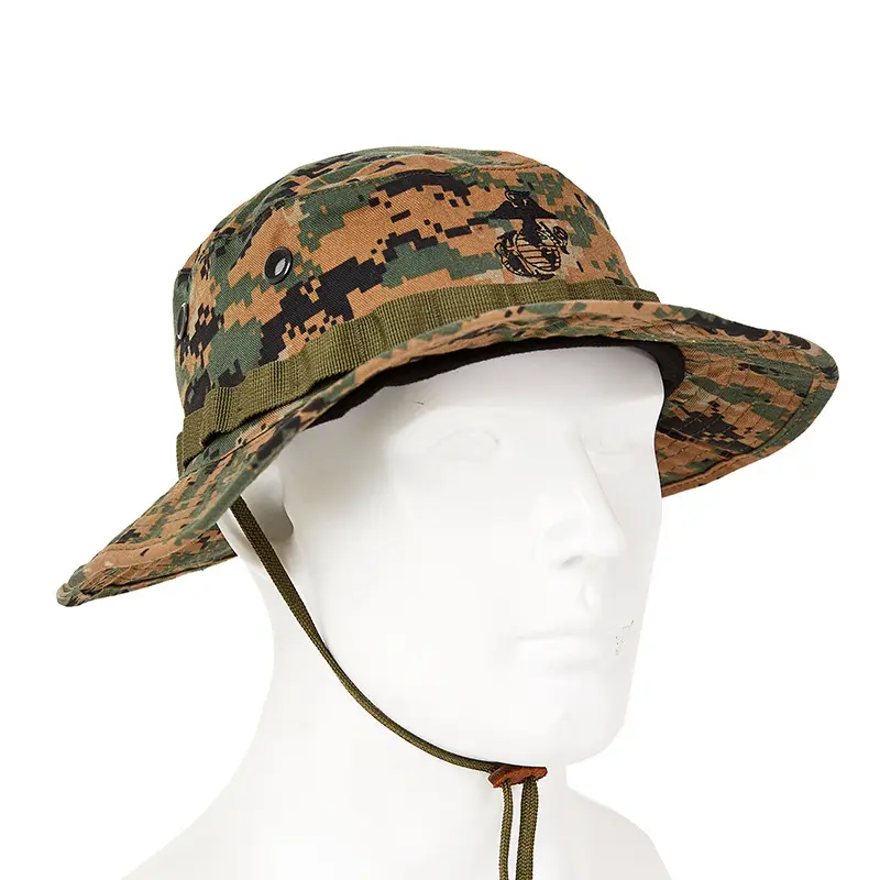 Personnalisé Mans femmes coton camouflage trou réglable vent corde randonnée escalade seau casquette pêcheur chapeau