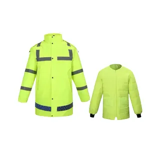 Nova capa de chuva fluorescente amarela reflexiva para serviço de trânsito, roupa de inverno e calor, tanque interno de isolamento removível