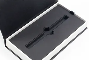 Boîte cadeau rigide en carton avec fermeture magnétique noire et Logo personnalisé, emballage de stylo avec insertion en mousse Eva