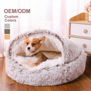 Cueva de felpa con capucha de alta calidad, dosel cálido, semicerrado, tranquilo, cama de lujo para perros para dormir - Product Image 1