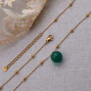 Stainless Steel Necklace Green Bead Pendant Clavicle Chain For Women Fashion Jewelry Gift - Product Image 3