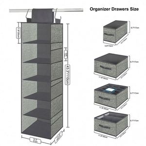 Cartroll Nursery Mesh Grey 6 Section Closet Organizer - Over Door Hanging <b>Shelves</b> with Drawer - Product Image 5