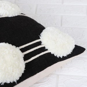 Funda de Cojín Decorativa con Textura Tufted a Mano, Estilo Boho, Negro y Marfil, con Pompones y Ribete de Encaje, para Sofá, Hotel, Decoración del Hogar - Product Image 6