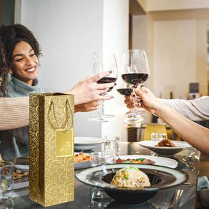 Sacs cadeaux <span class=keywords><strong>de</strong></span> luxe pour bouteilles <span class=keywords><strong>de</strong></span> vin en or et argent, sacs à liqueur avec impression dorée, sacs à vins avec impression dorée et étiquette pour message, grand format - Product Image 6