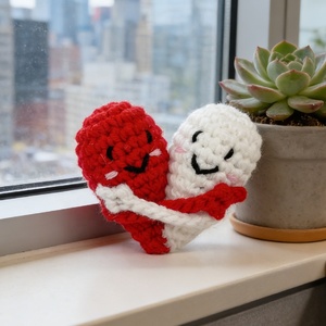 Handmade Crocheted Plush Toy Hugging Couple with Heart Emotional Support Desktop Ornament, Holiday Gift - Product Image 3