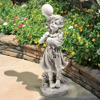 Statue de Fille en Résine avec Ballon, Sculpture d'Enfant Finition Pierre Antique, Ornement Décoratif Extérieur Résistant aux Intempéries pour Jardin, Pelouse et Patio