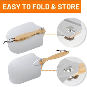 Custom Factory Folding Aluminum <b>Pizza</b> Shovel Detachable Wooden Handle Metal Cutter Set Cross-Border Square <b>Shaped</b> <b>Pizza</b> Tools - Product Image 3
