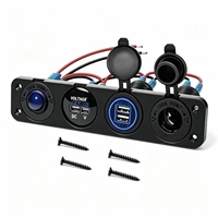Panel Saklar Rocker 4in1 12V, Soket Pemantik Rokok Voltmeter Pengisi Daya USB Ganda Tahan Air untuk Mobil Perahu RV Marine ATV