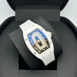 <span class=keywords><strong>Montre</strong></span> mécanique de soirée pour femme haut de gamme personnalisée 0701 en céramique blanche avec bordure noire et diamants incrustés de qualité VVS - Product Image 2