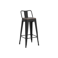 Chaise de bar industrielle vintage avec dossier en métal, siège carré en bois, tabouret de comptoir empilable en fer pour bistrot, pub, îlot de cuisine