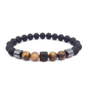 Bracelet en pierres naturelles avec fermoir magnétique, extensible, œil de tigre, pierre de lave, bijoux pour couple, cadeau NOIR - Product Image 1