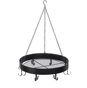 Opknoping Metalen Pan Pot Organizer Ronde Store Display Gebruik Pan Organizer Rek Met Haken Voor Thuis Decoratie