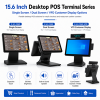 Terminal de point de vente à double écran de 15,6 pouces avec écran tactile capacitif principal et écran client pour les caisses de vente au détail et de restaurants