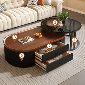 Mesa de Centro Rectangular Moderna de Alta Gama, de Madera Maciza con Vidrio, Patas de Metal, Ecológica, Fácil de Limpiar, Estable, Mesa Auxiliar para Sala de Estar - Product Image 2