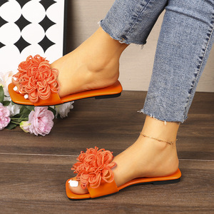 Summer Women's New Fashionable Solid Color Floral Slipper Outerwear <b>Flat</b> Bottomed <b>Sandals</b> Beach Casual Non-Slip Lightweight - Product Image 3