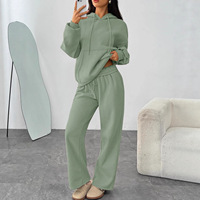 Ensemble de vêtements de sport décontractés en molleton doublé polaire avec sweat-shirt à capuche et pantalon large surdimensionné - Automne Unisexe 100% Nylon