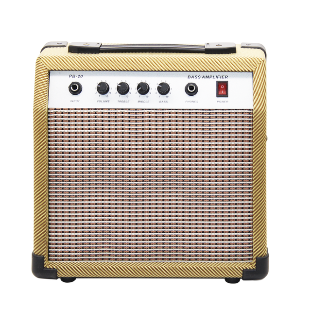 PB-20 Bass Amplifier with 3 Band Equalizer Bass Middle Treble Vintage Tweed Cabinet for Electric Bass Guitar