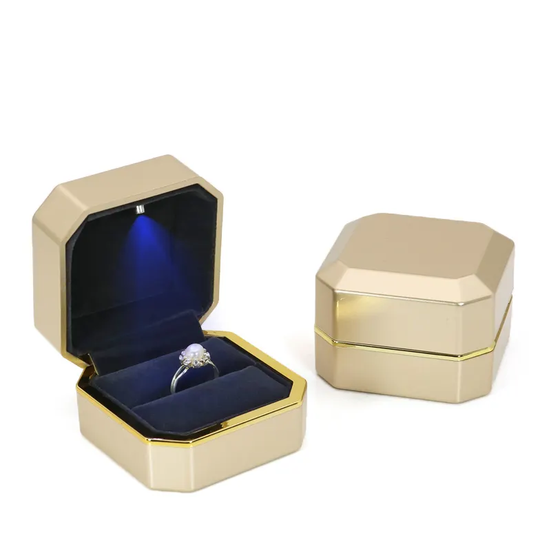 Kotak perhiasan lampu led mewah kustom kotak kemasan hadiah anting kalung kotak cincin dengan logo