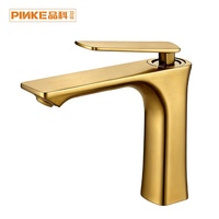 Robinet de lavabo moderne en acier inoxydable, finition or brossé, avec cartouche céramique, monotrou, à poser sur le plan, pour usage domestique, eau chaude et froide