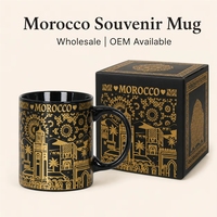 Tasse en céramique noire et or personnalisée, série Art Urbain Marocain, OEM, vente en gros, en vrac, avec boîte cadeau pour les magasins