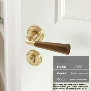 Serrure de porte en bois de noyer, pour chambre intérieure, poignée rétro silencieuse à deux parties - Product Image 3