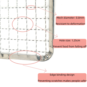 Griglia Quadrata in Filo d'Acciaio Spesso 18-28cm, Antiaderente, Portatile, per Barbecue a Carbone, Non Facilmente Deformabile, Usa e Getta - Product Image 2