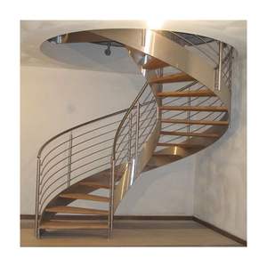 Barandilla de Hierro Forjado con Recubrimiento en Polvo Blanco, Escalón de Madera, Diseño Simple, Escalera Curva - Product Image 2