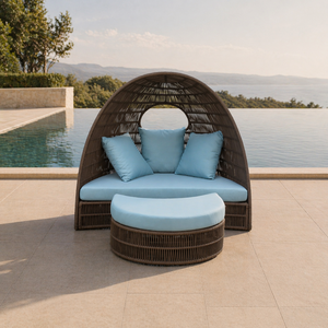 Ensemble <span class=keywords><strong>de</strong></span> salon d'extérieur en aluminium avec coussins résistants aux intempéries, tressé en corde, pour <span class=keywords><strong>jardin</strong></span>, avec ottoman, mobilier commercial pour hôtels et complexes hôteliers - Product Image 1