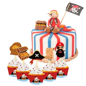 WB054 해적 테마 컵케익 Toppers 래퍼 종이 케이크 토퍼 장식 어린이 생일 파티 용품