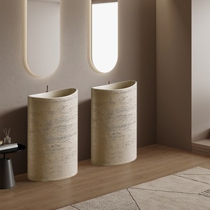 Bacs à lavabo en pierre artificielle de style Wabi-sabi, pour chambres d'hôtes, clubs, auberges et bacs tridimensionnels autonomes - Product Image 2