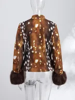 Manteau Slim Femme Vintage Maternité Imprimé Léopard avec Boutons, Col Montant, Manches Longues et Poignets en Fourrure – Collection Automne Hiver 2026 Style Urbain