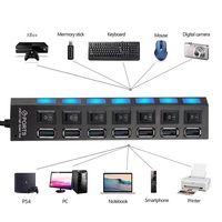 Mini Hub USB 2.0 con 7 Puertos USB, Interruptor de Encendido/Apagado, Compatible con Alimentación, Alta Velocidad, Accesorios para PC